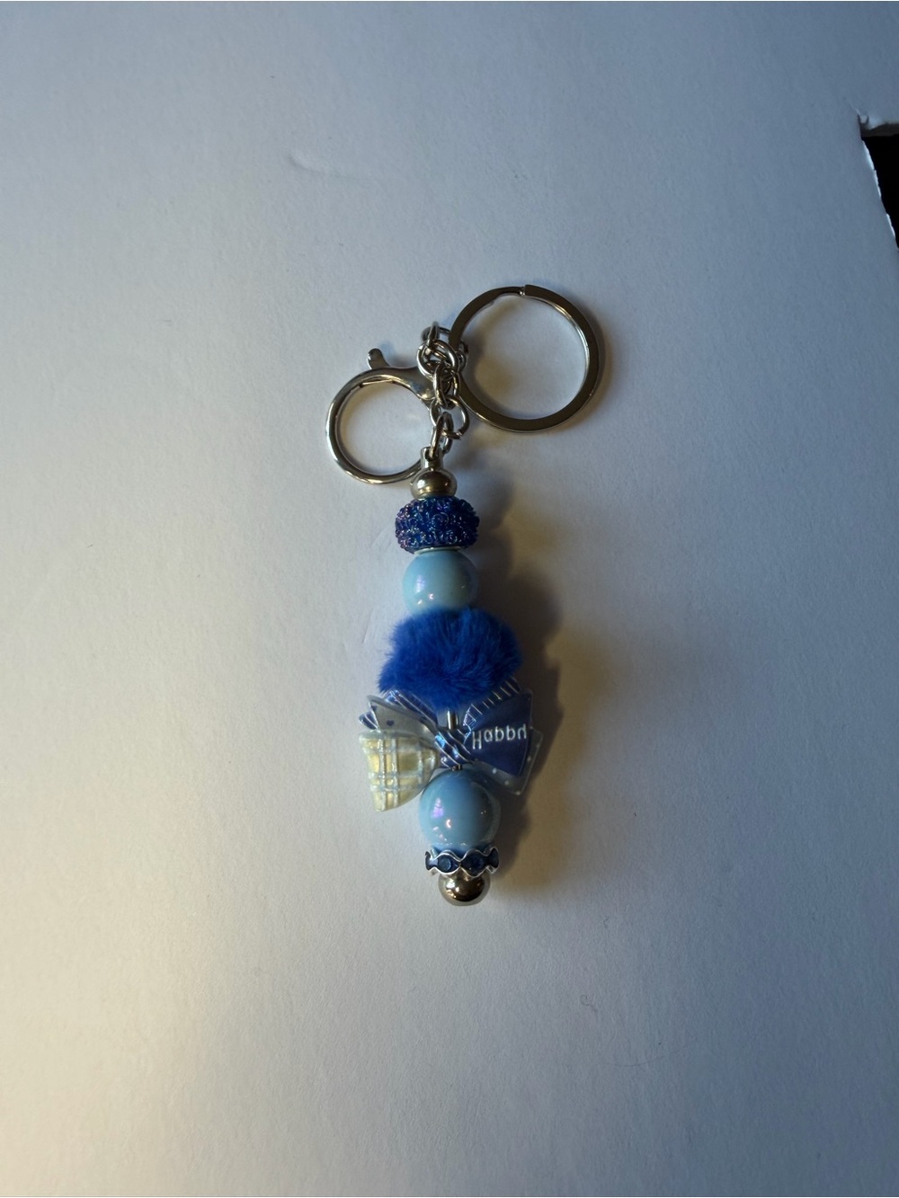 Blue Beaded Pom Keychain Charm - Women Accessories